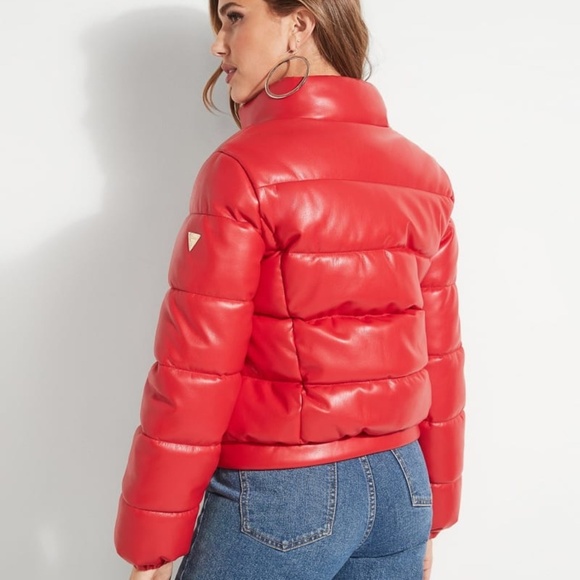 NEW GUESS Valetta Faux-Leather Puffer Jacket - Picture 3 of 9